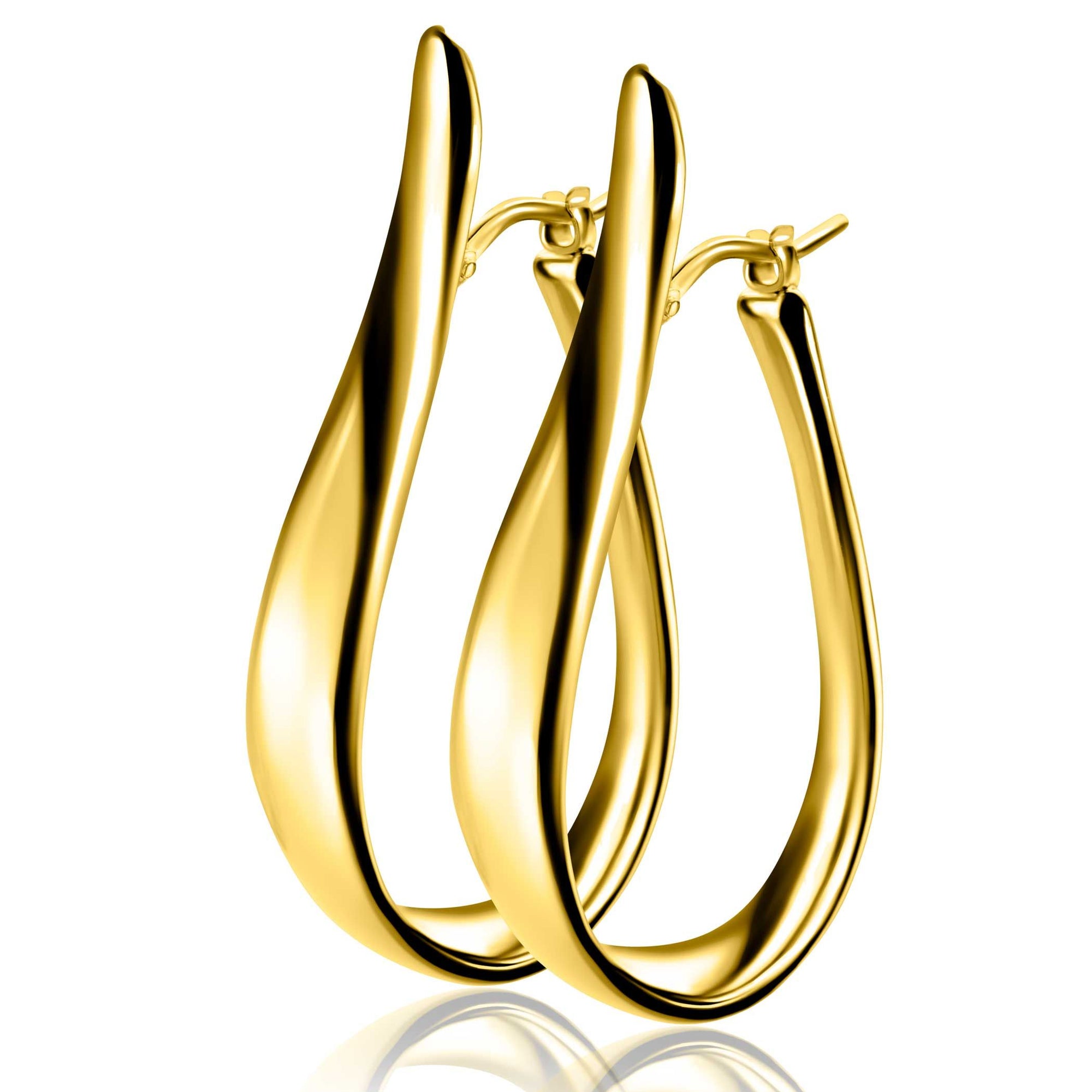 Zinzi 49mm gold plated zilveren grote oorringen in organische vorm met een speelse twist en handige bovensluiting. - PansiteNederland.nl