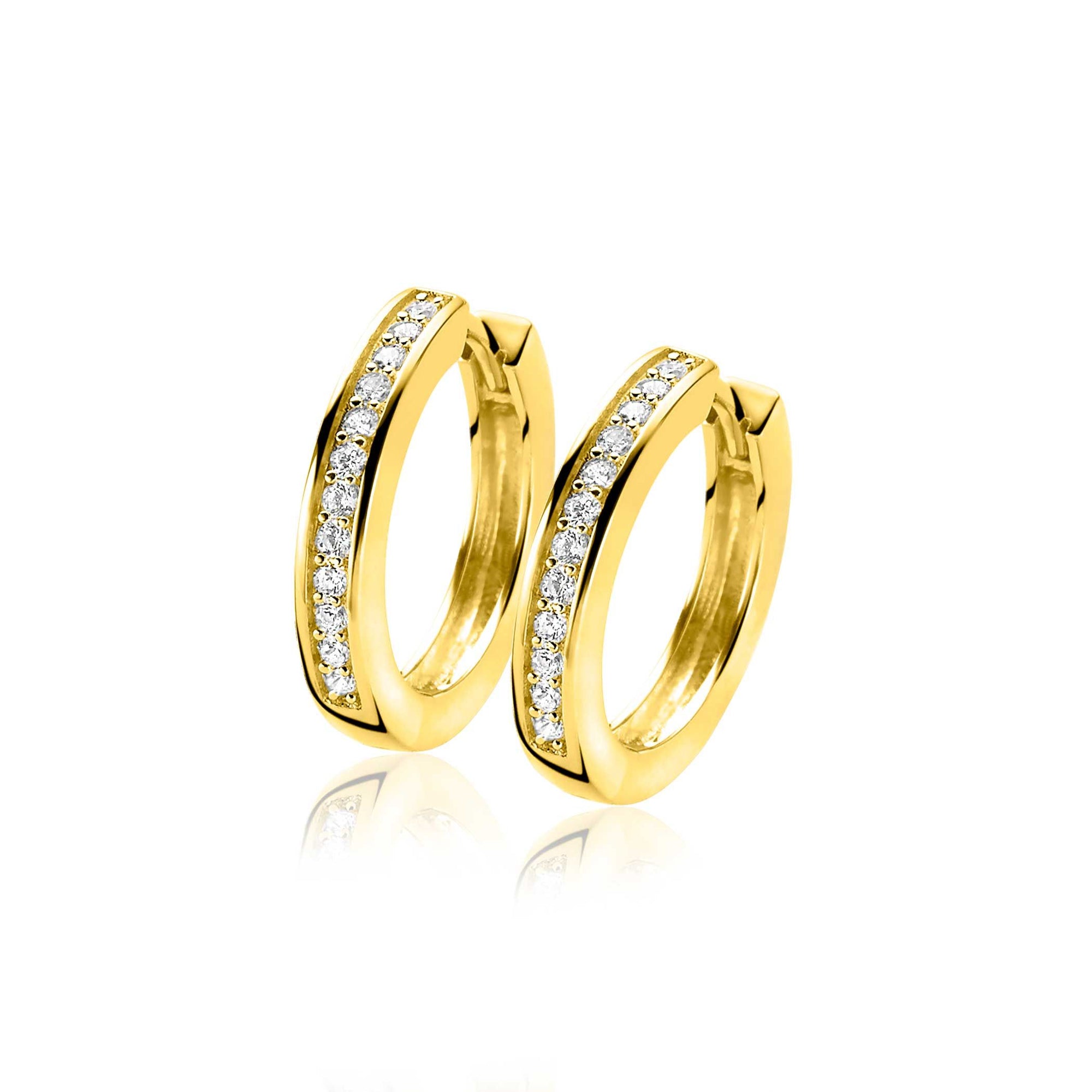 ZINZI gold plated zilveren oorringen met witte zirkonia's en luxe klapsluiting, buisdikte 3mm x 20mm ZIO190Y - PansiteNederland.nl