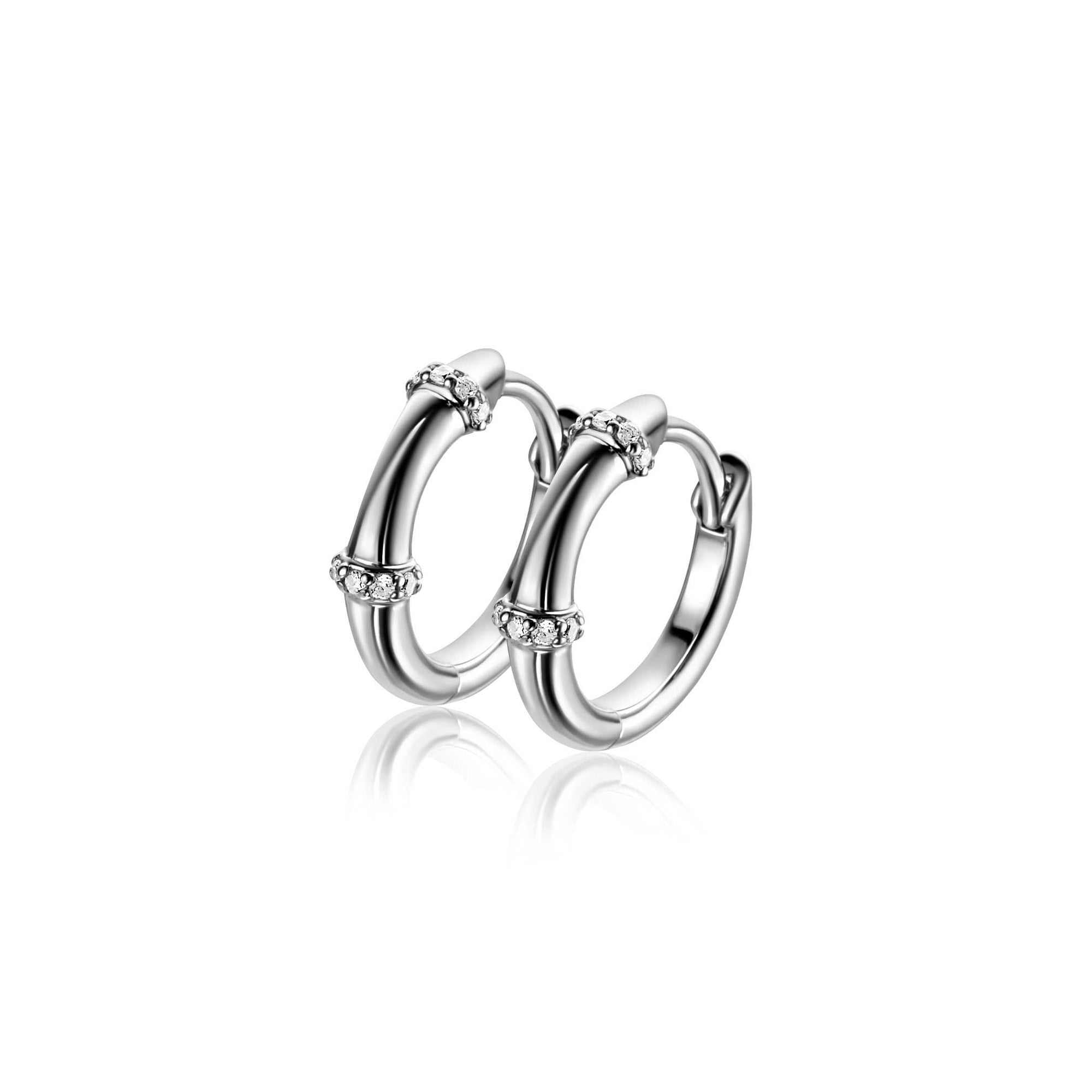 Zinzi 15mm zilveren oorringen met bamboo uitstraling, bezet met witte zirkonia's en luxe klapsluiting ZIO2687 - PansiteNederland.nl