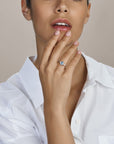 Gerhodineerd Zilver Ring Trilogie Met Zirkonia En Blauw Topaas 1337796