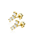 Zinzi Gold 14 krt gouden oorknoppen met drie witte zirkonia's in rijzetting ZGO515