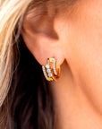 ZINZI gold plated zilveren multi-look oorringen met 3 rijen, bezet met witte zirkonia's 9mm breed met luxe klapsluiting 16mm ZIO2645Y - PansiteNederland.nl