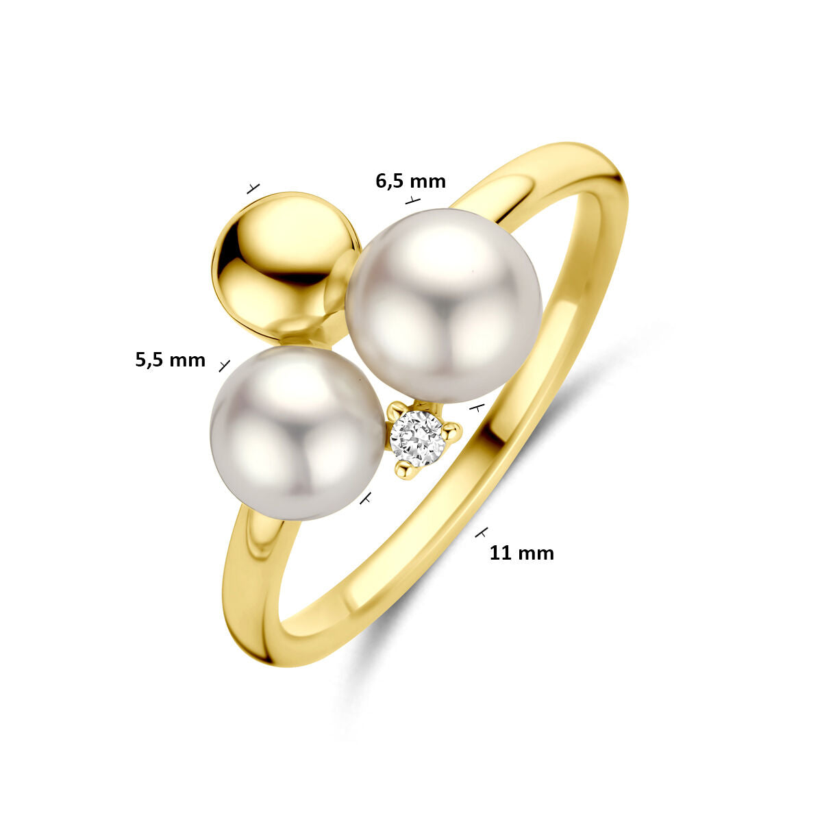 Fantasy Collection Ring parels en diamant 0.02ct h si 14K geelgoud
