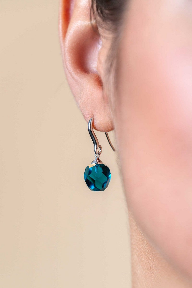 Zinzi 27mm zilveren oorhangers met beads blauw ZIO266B - PansiteNederland.nl