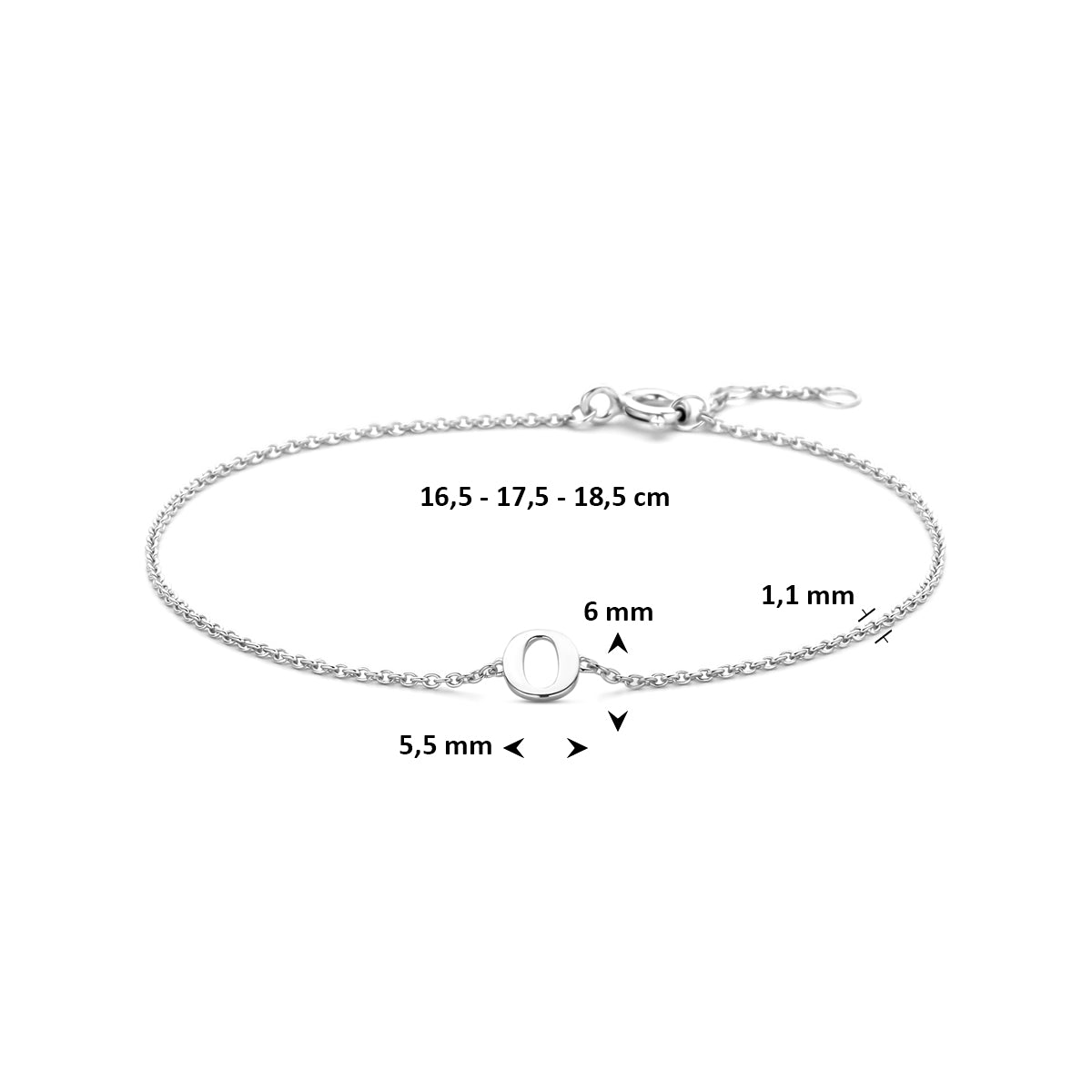Armband letter O zilver gerhodineerd #Letter_O