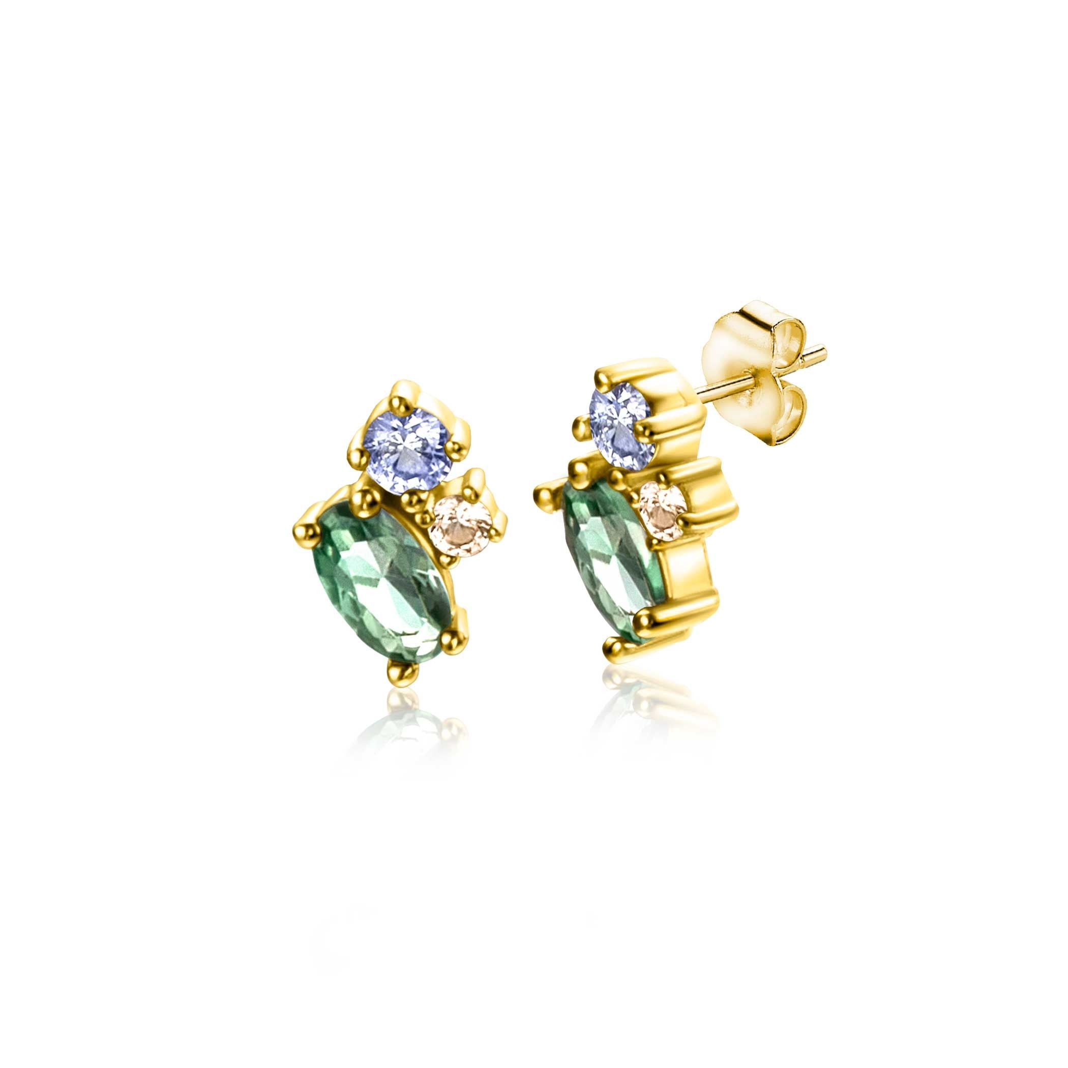 ZINZI 14K Gouden Oorknoppen met Groene Zirkonia ZGO379 oorbellen