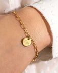 Zinzi zilveren armband 14K geel verguld paperclip schakel rond plaatje ZIA2166G