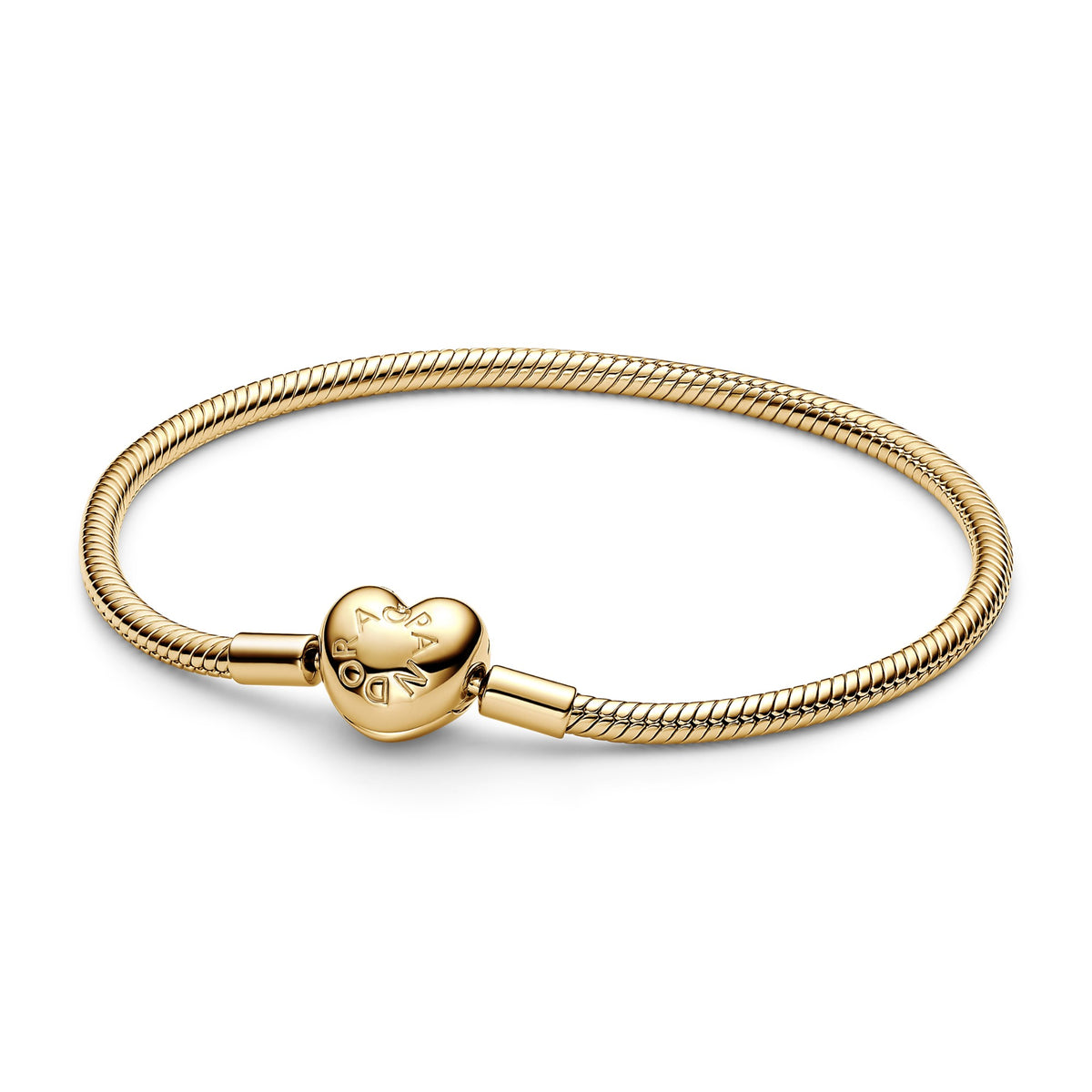 Pandora Moments Snake Chain-armband met hartsluiting goudverguld