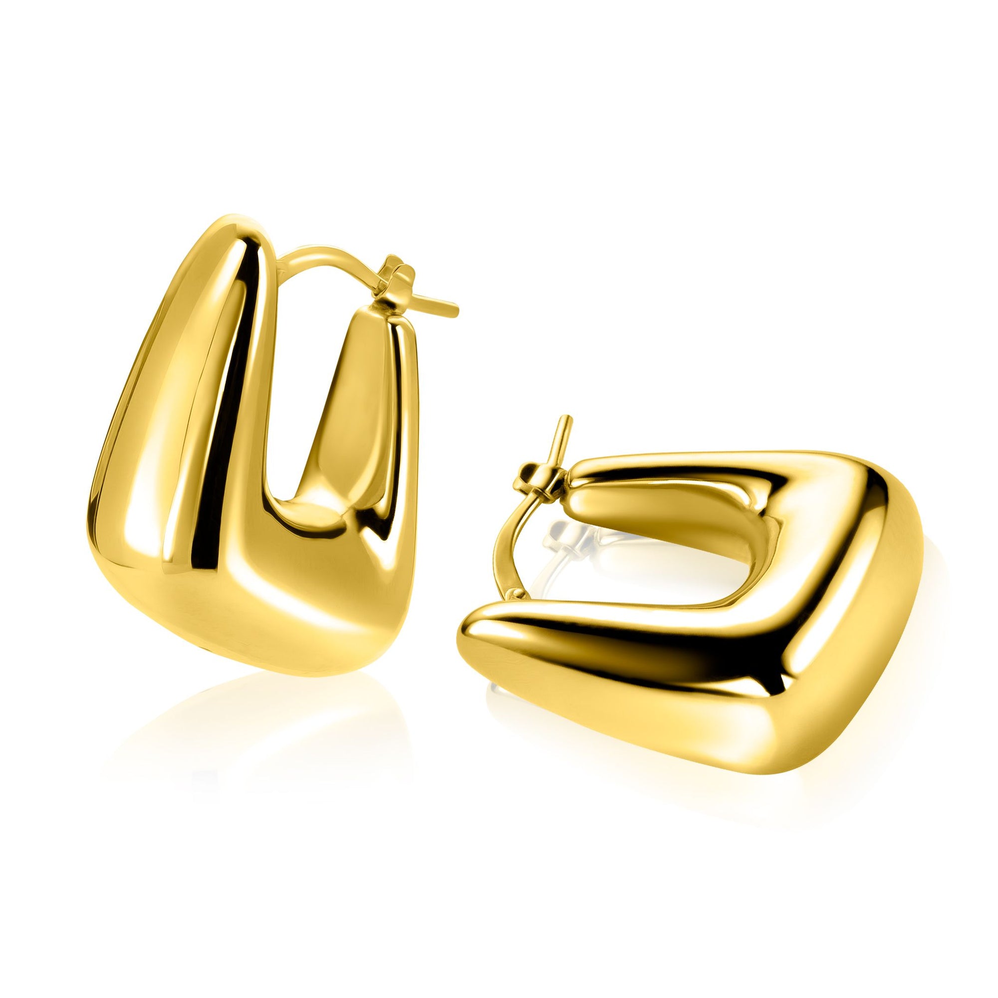 ZINZI gold plated zilveren oorringen met brede buis, vierkante look en handige bovensluiting 24mm ZIO2747G - PansiteNederland.nl