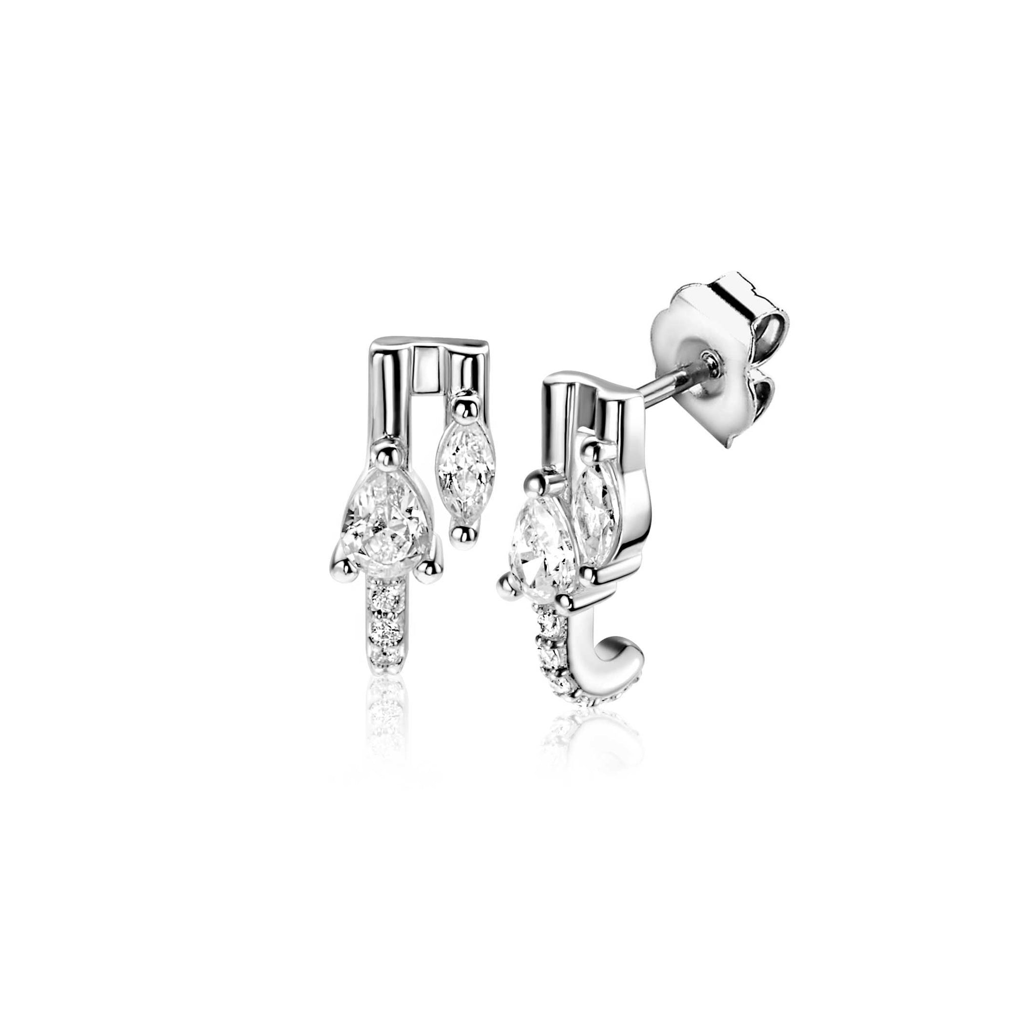Zinzi 12mm zilveren multi-look oorstekers met peervormige en ovale witte zirkonia's ZIO2689 - PansiteNederland.nl