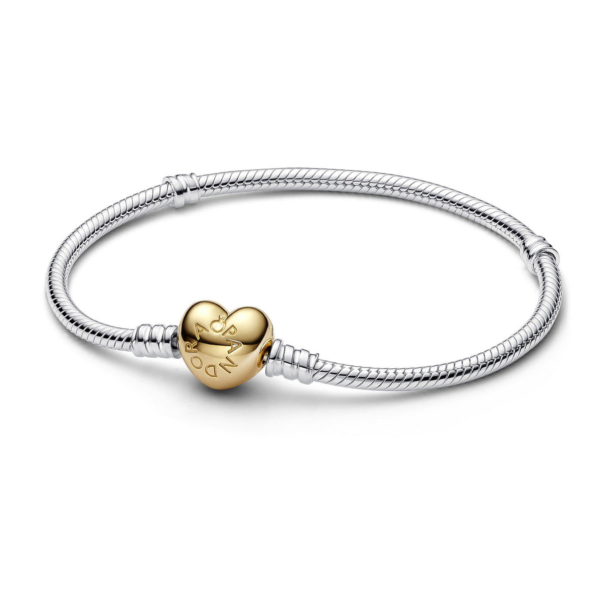Pandora Moments Snake Chain-armband met hartsluiting bicolor zilver en goudverguld