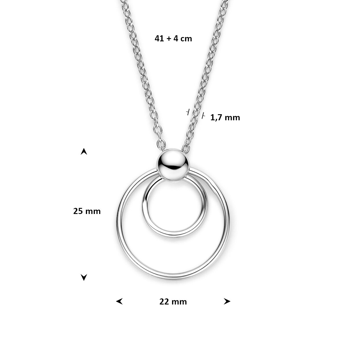 Collier rond zilver gerhodineerd 41 + 4 cm