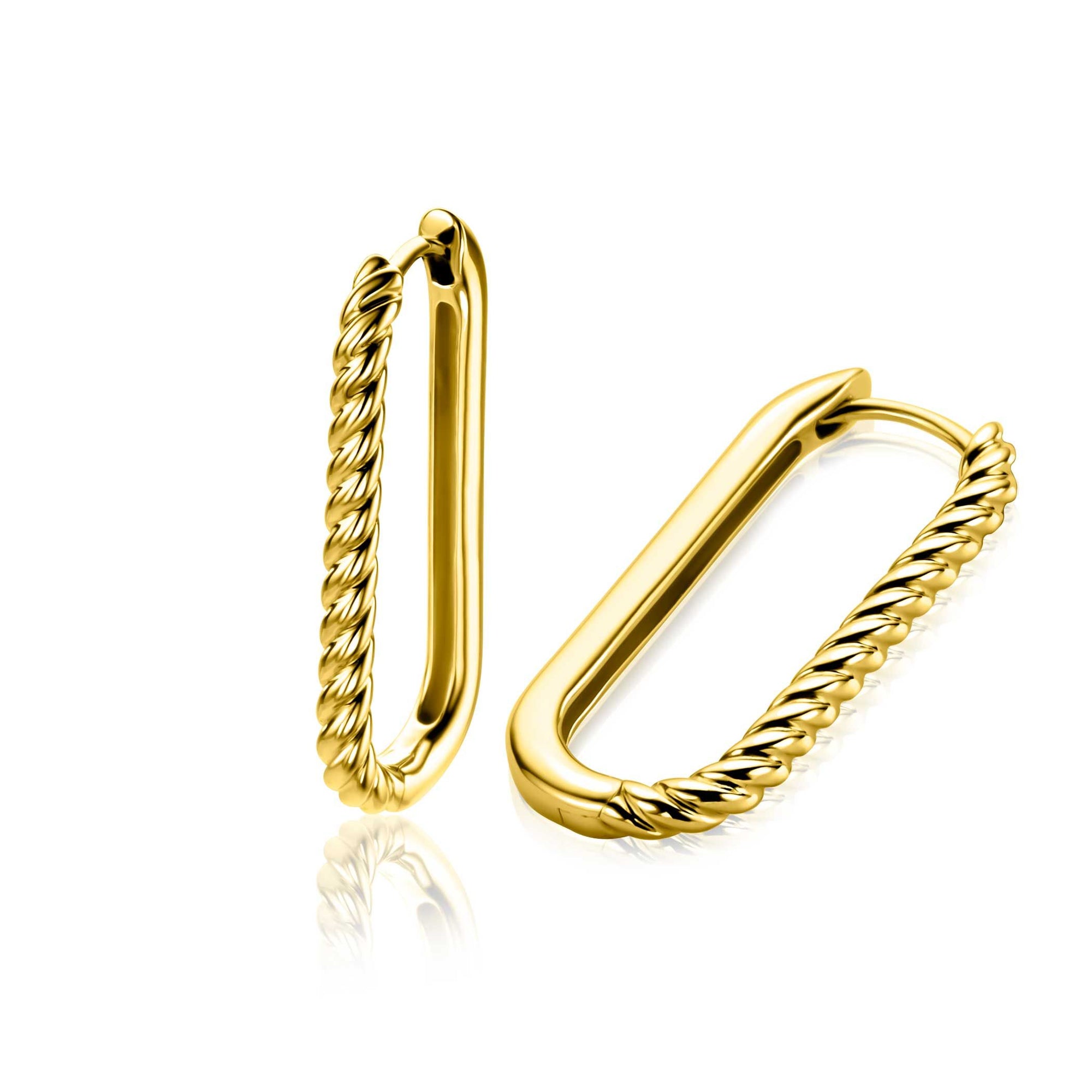 Zinzi 28mm gold plated zilveren oorringen in ovale vorm met gedraaide buis en luxe klapsluiting ZIO2693G - PansiteNederland.nl