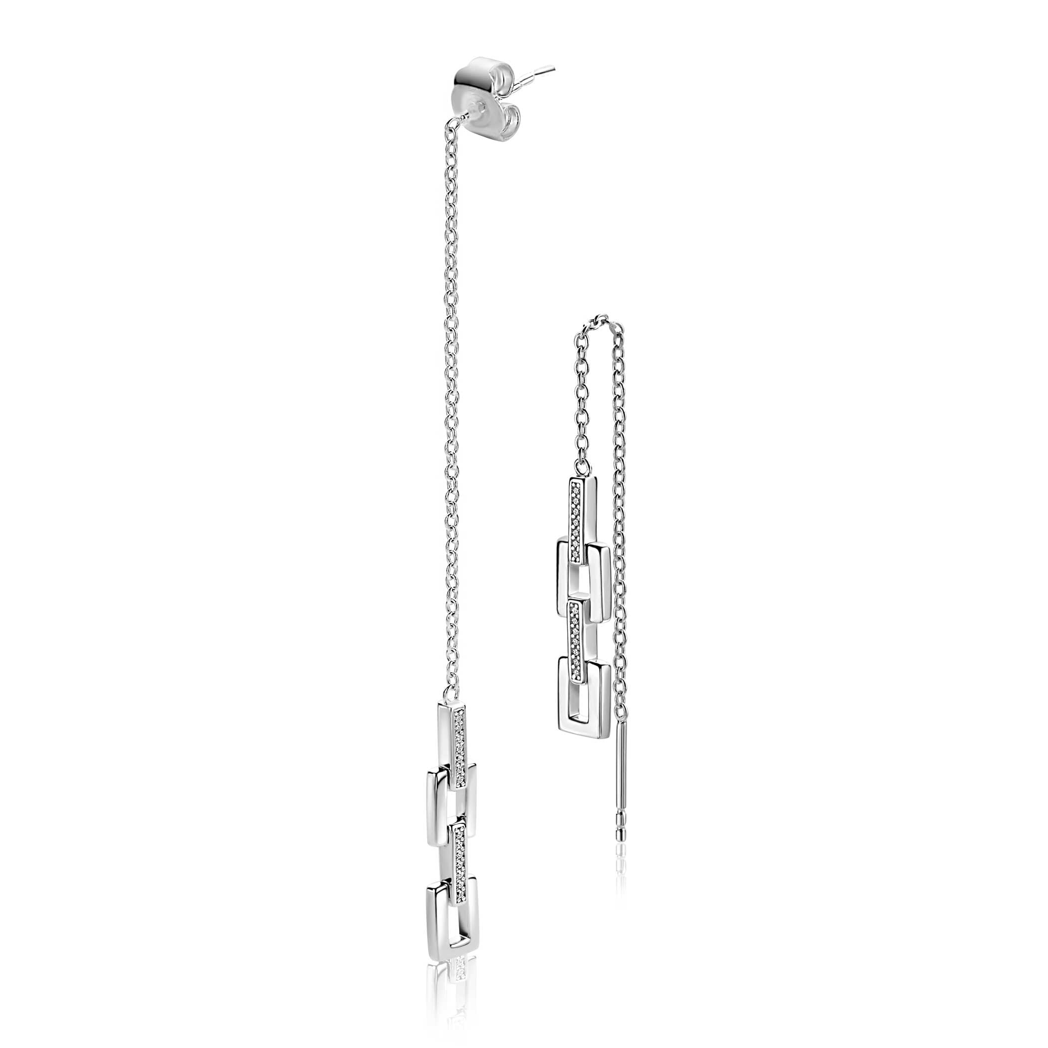 ZINZI Zilveren Oorbellen MVO27 85mm wit