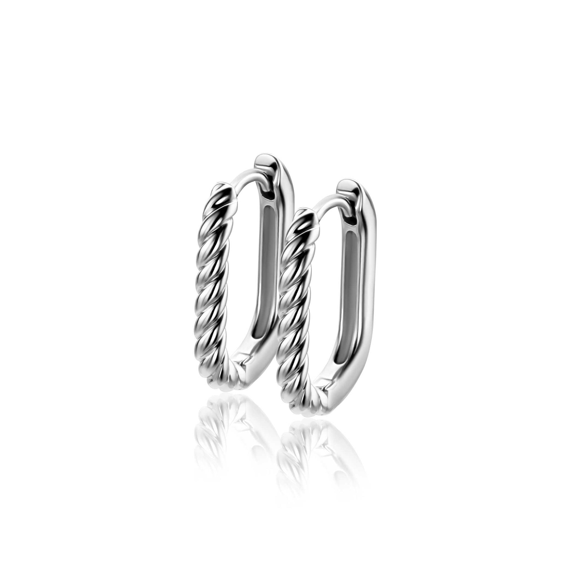 Zinzi 17mm zilveren oorringen in ovale vorm met gedraaide buis en luxe klapsluiting ZIO2691 - PansiteNederland.nl
