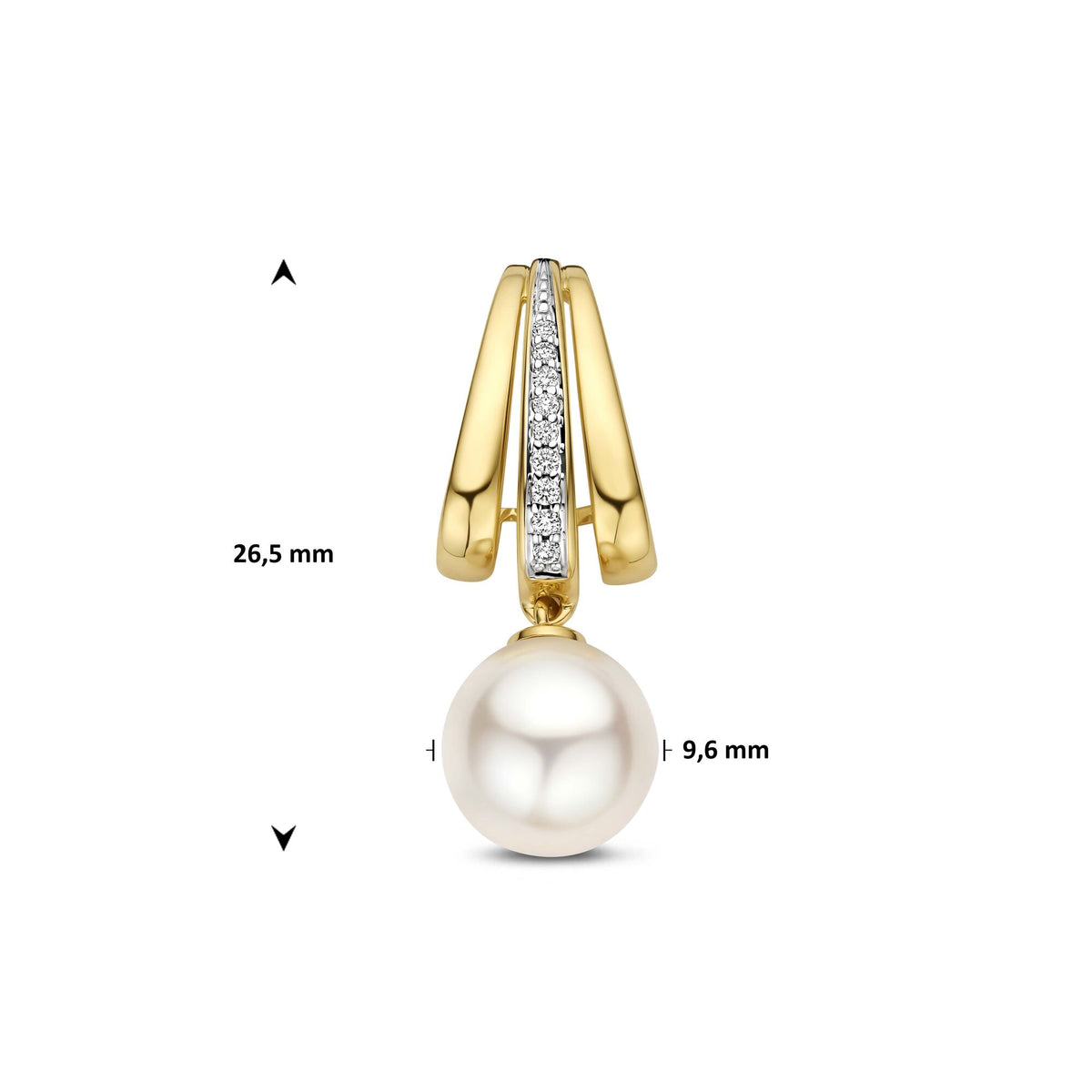 Hanger parel en diamant 0.04ct h si 14K geelgoud 26,5 mm