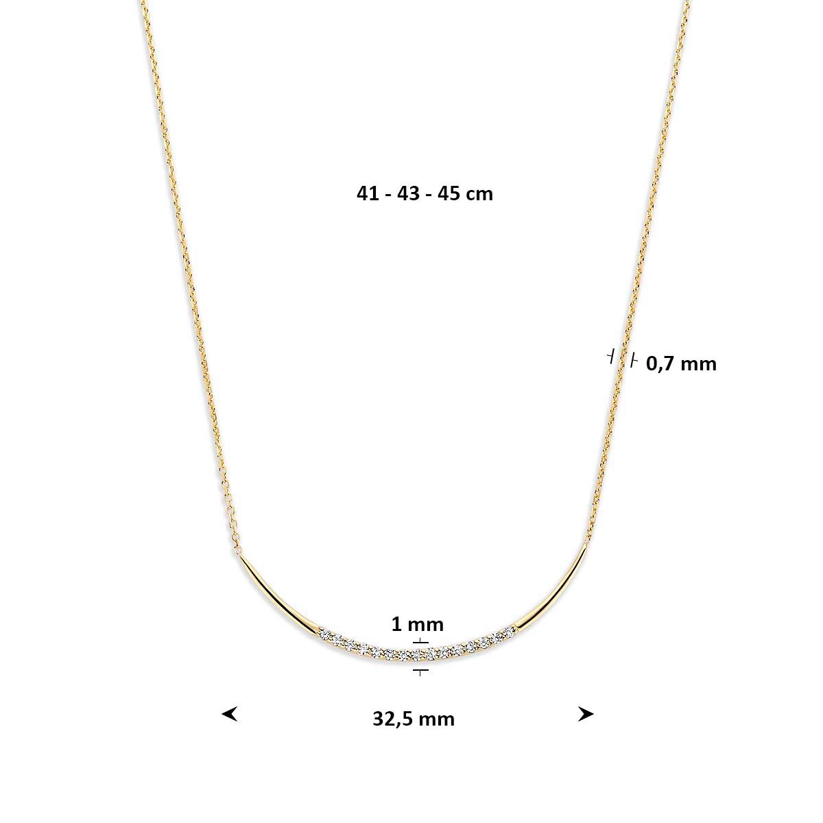 Collier zirkonia 9K geelgoud 41 - 43 - 45 cm briljant