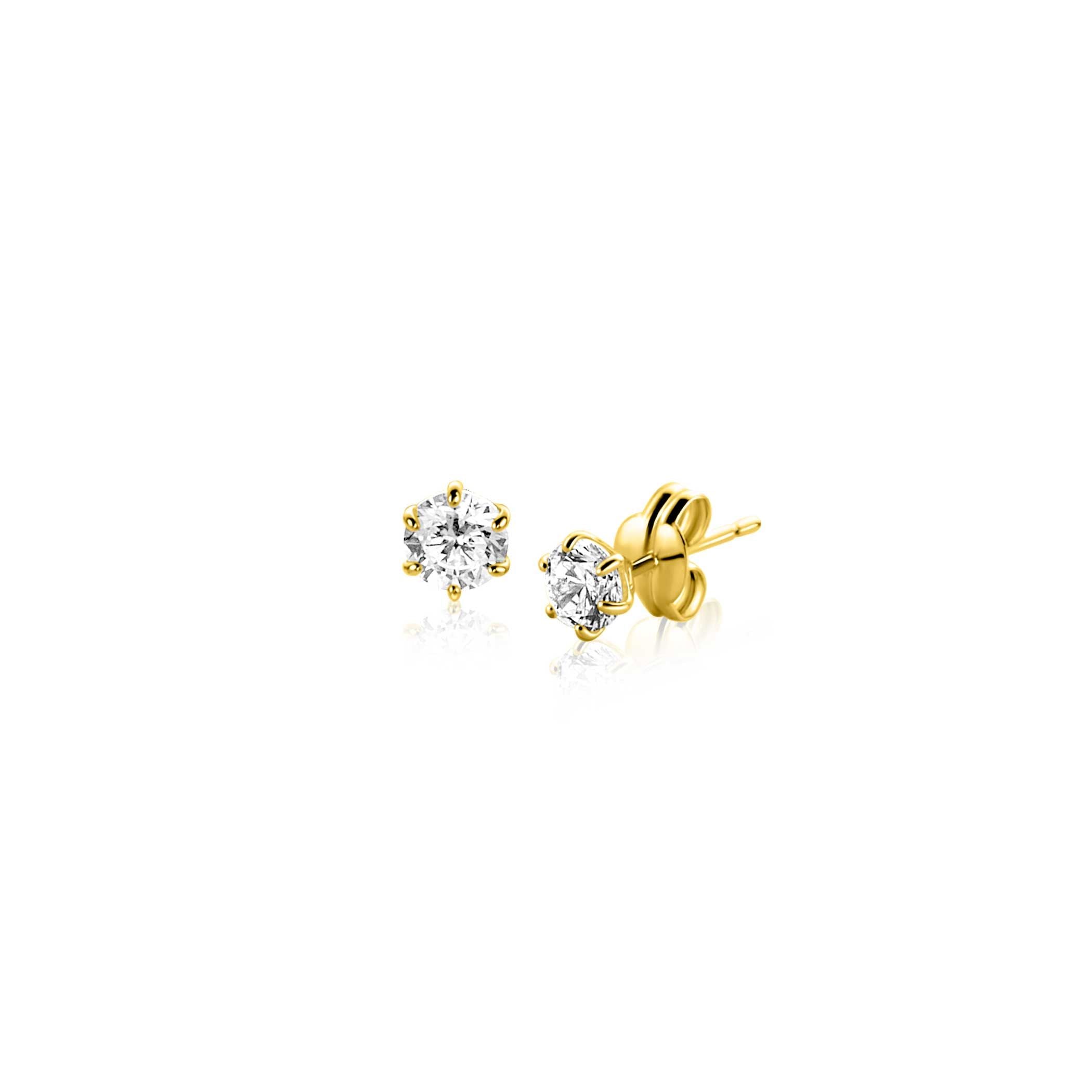 ZINZI 14K Gouden Oorknoppen met Witte Zirkonia ZGO544 oorbellen