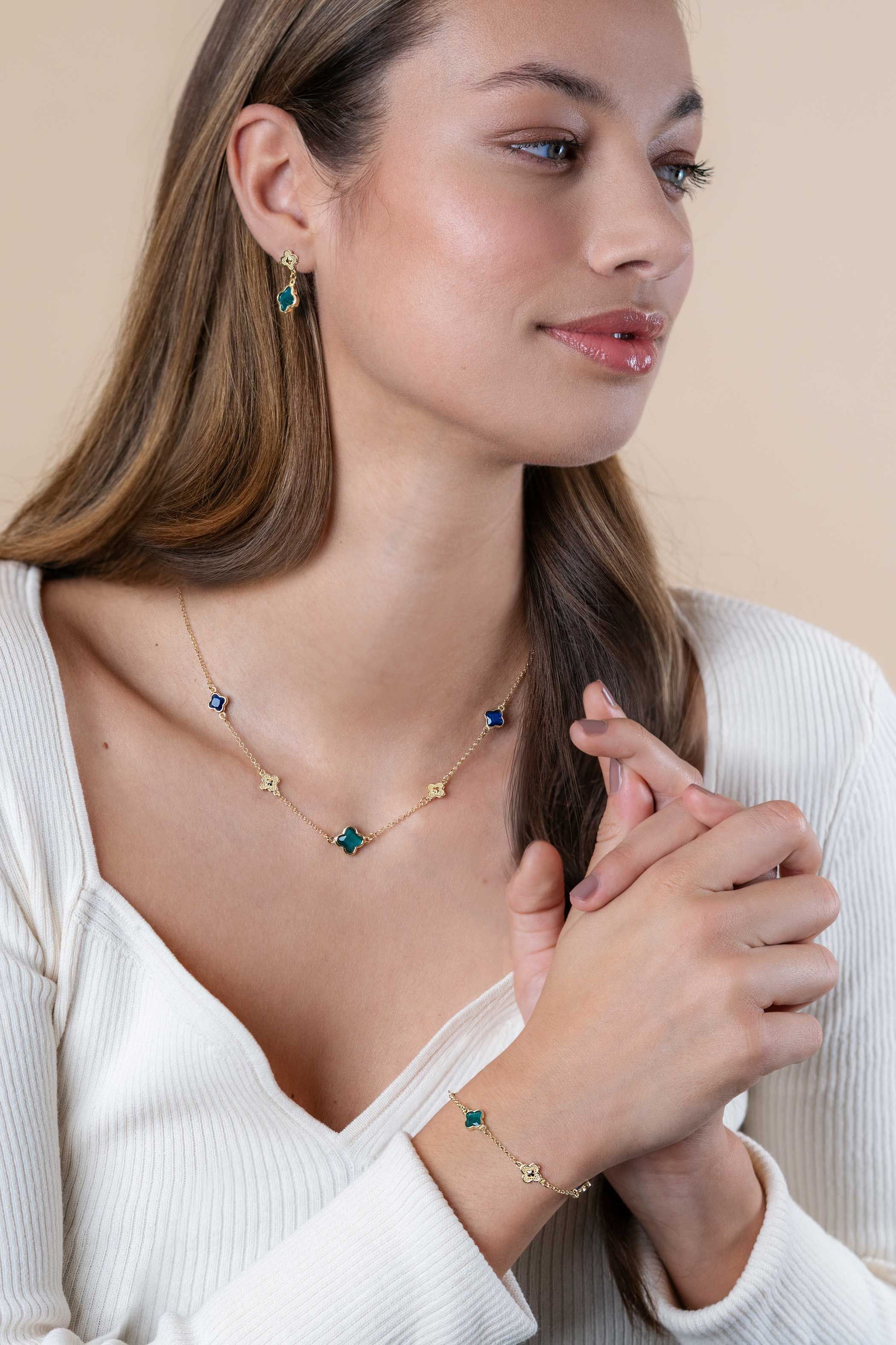 ZINZI gold plated zilveren oorsieraden met groene klavers 10mm ZIO2583 - 23mm - PansiteNederland.nl