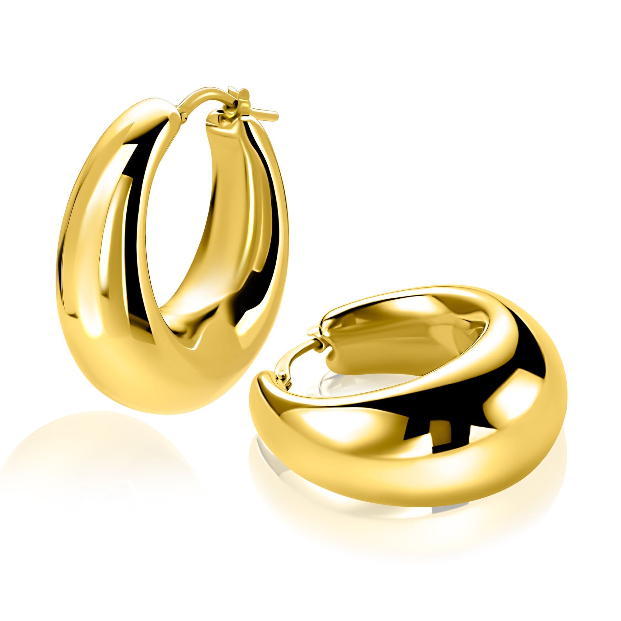ZINZI gold plated zilveren oorringen met brede buis (9mm) en ovaal model, handige bovensluiting 31mm ZIO2750G - PansiteNederland.nl