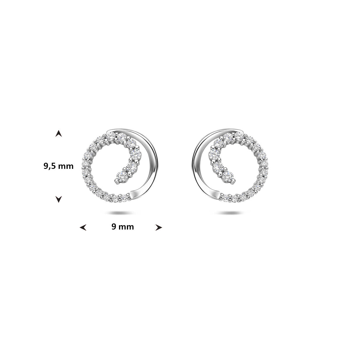 Zilveren gerhodineerde oorknoppen zirkonia 9,5 mm - 1341830