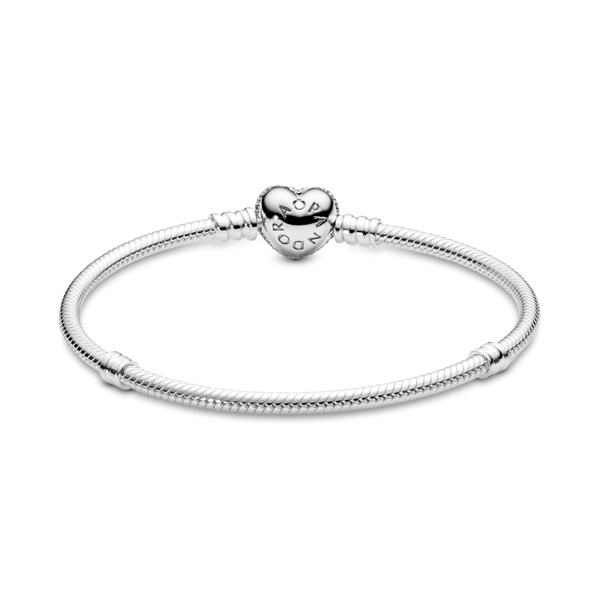 Pandora Moments Sprankelende Snake Chain Armband met Hartsluiting zilver 590727CZ