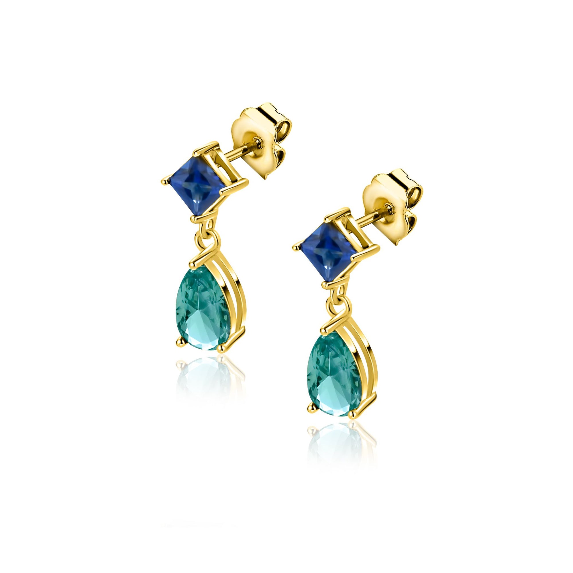ZINZI gold plated zilveren oorstekers turquoise peer en blauwe ruitvorm 17,5mm ZIO2745 - PansiteNederland.nl