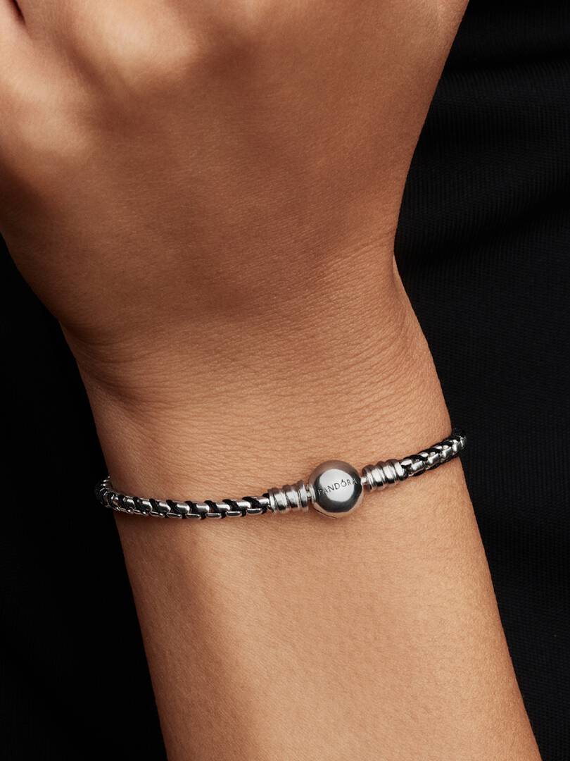 Pandora Zwart Koord Box Chain Armband zilver 593816C02