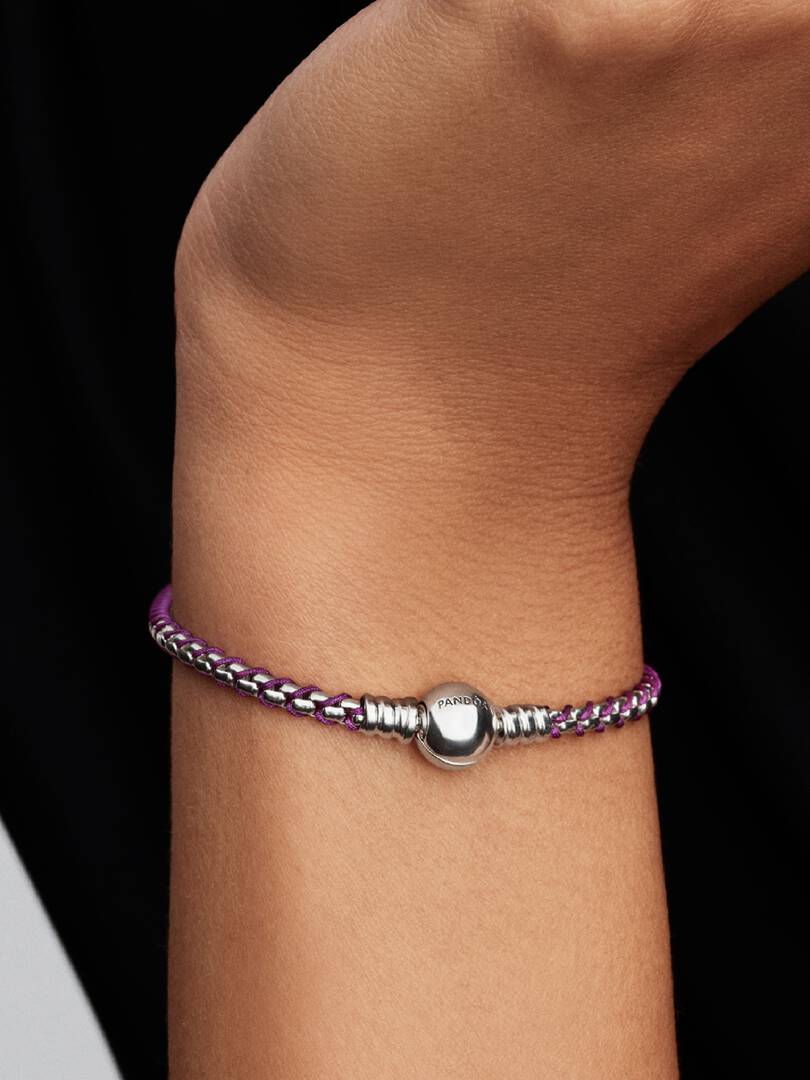 Pandora Paars Koord Box Chain Armband zilver 593816C03