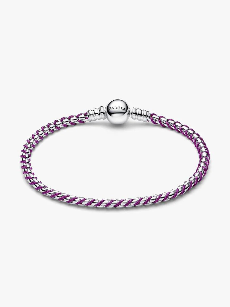 Pandora Paars Koord Box Chain Armband zilver 593816C03