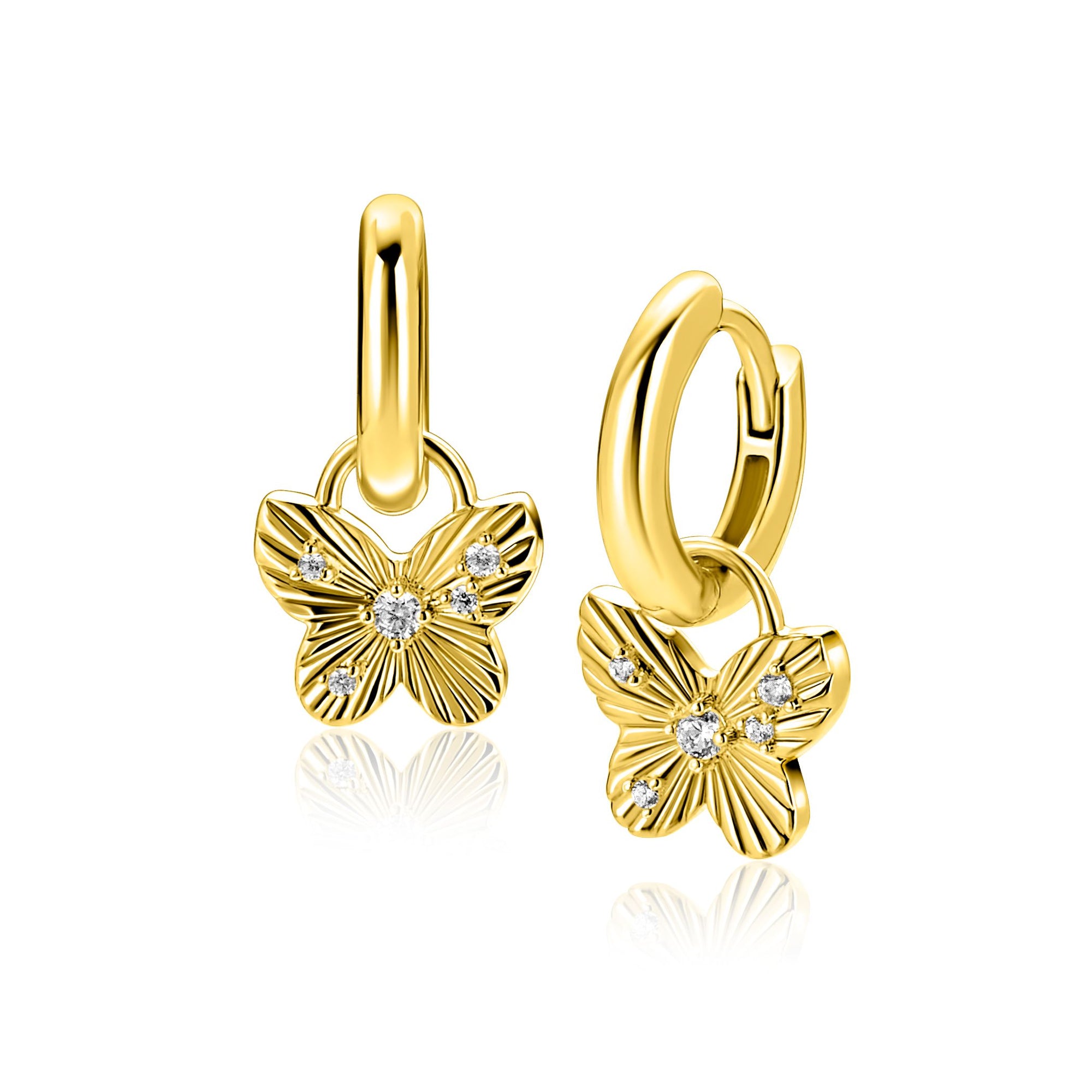 ZINZI gold plated zilveren oorbedels vlinder 10mm ZICH2742 (zonder oorringen) - PansiteNederland.nl