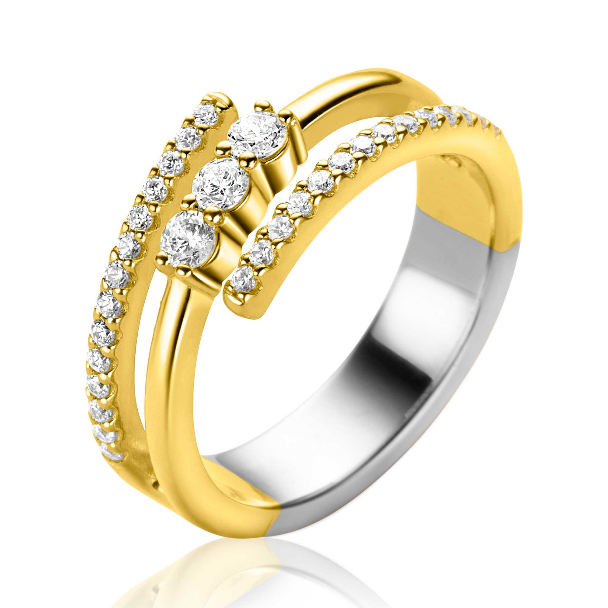 ZINZI gold plated zilveren multi-look ring met 3 rijen zirkonia&#39;s ZIR2645Y