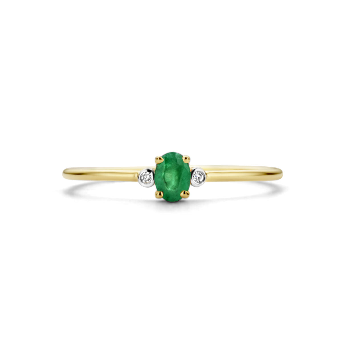 Ring trilogie smaragd en diamant 0.006ct h p1 14K geelgoud