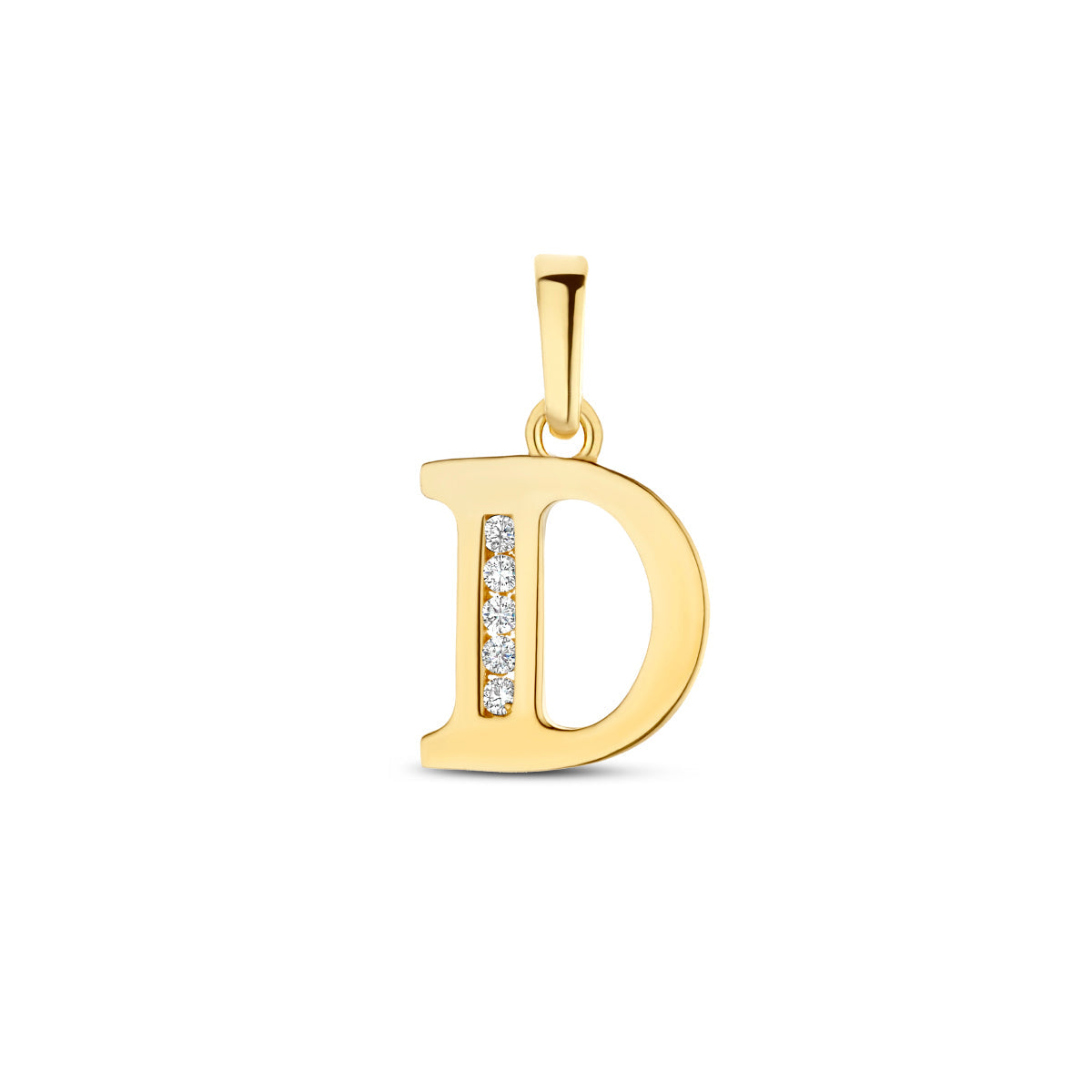 Hanger letter D zirkonia 14 mm 14K geelgoud #Letter_D