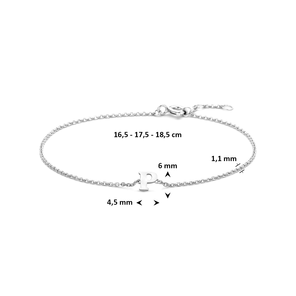 Armband letter P zilver gerhodineerd #Letter_P