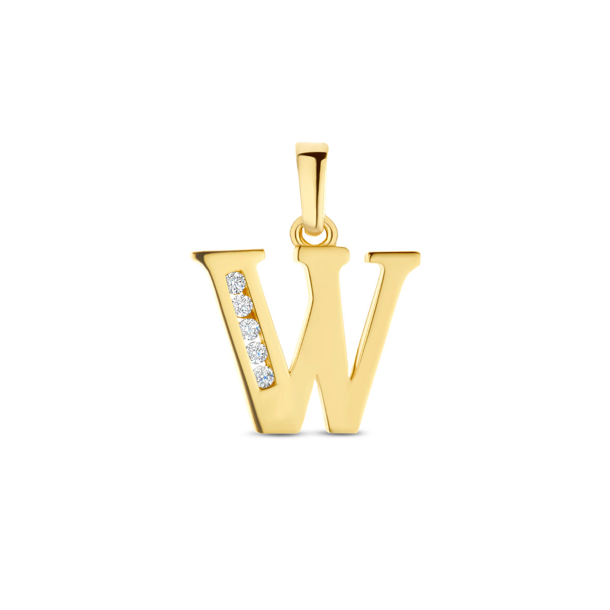 Hanger letter W zirkonia 14 mm 14K geelgoud #Letter_W