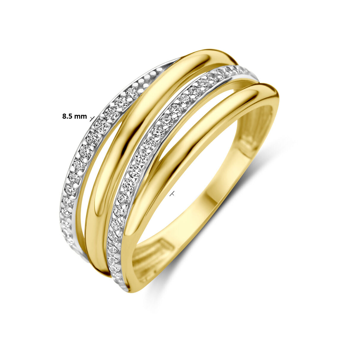 Ring zirkonia bicolor gestift 14K geelgoud