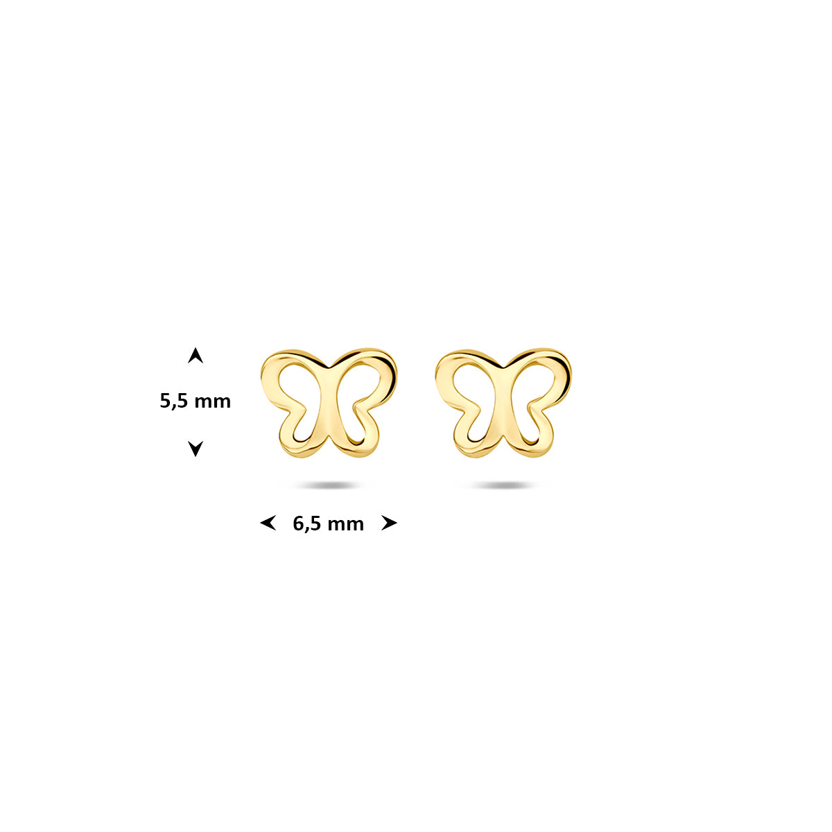 Oorknoppen vlinder 9K geelgoud 5,5 mm