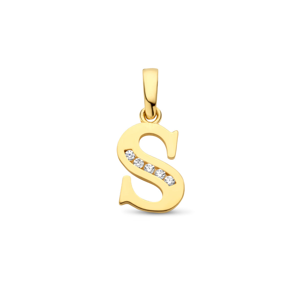 Hanger letter S zirkonia 14 mm 14K geelgoud #Letter_S