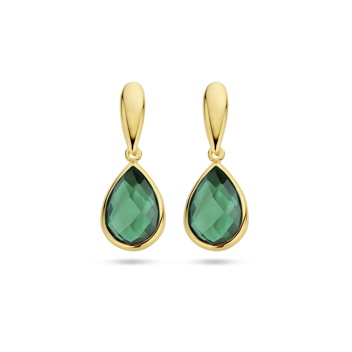 Oorhangers groen agaat 9K geelgoud 20 mm