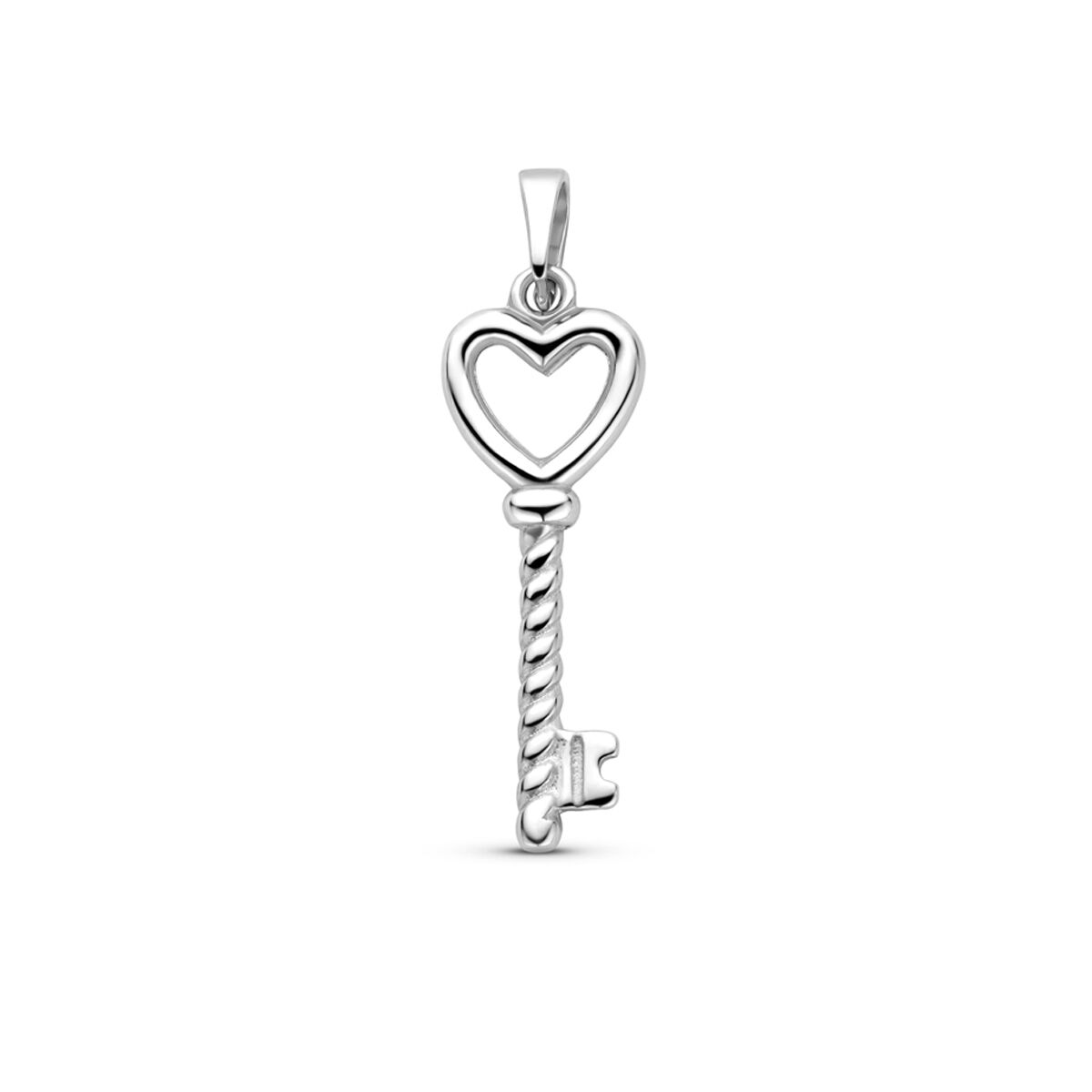 Zilveren gerhodineerde hanger hart en sleutel 29 mm - 1340769 - PansiteNederland.nl