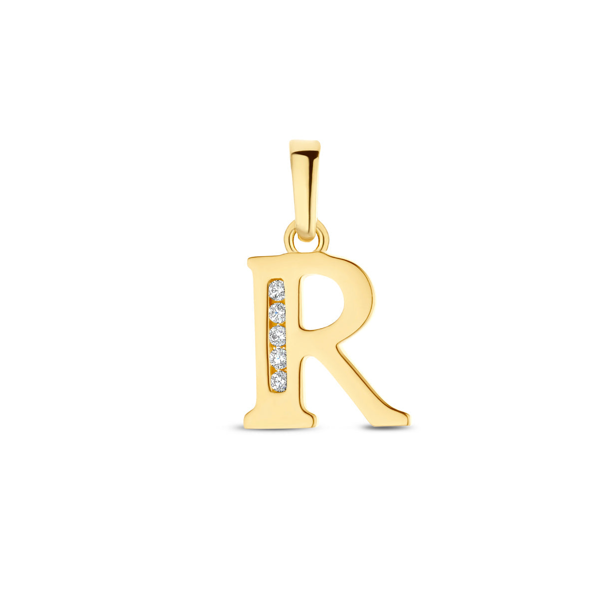 Hanger letter R zirkonia 14 mm 14K geelgoud #Letter_R