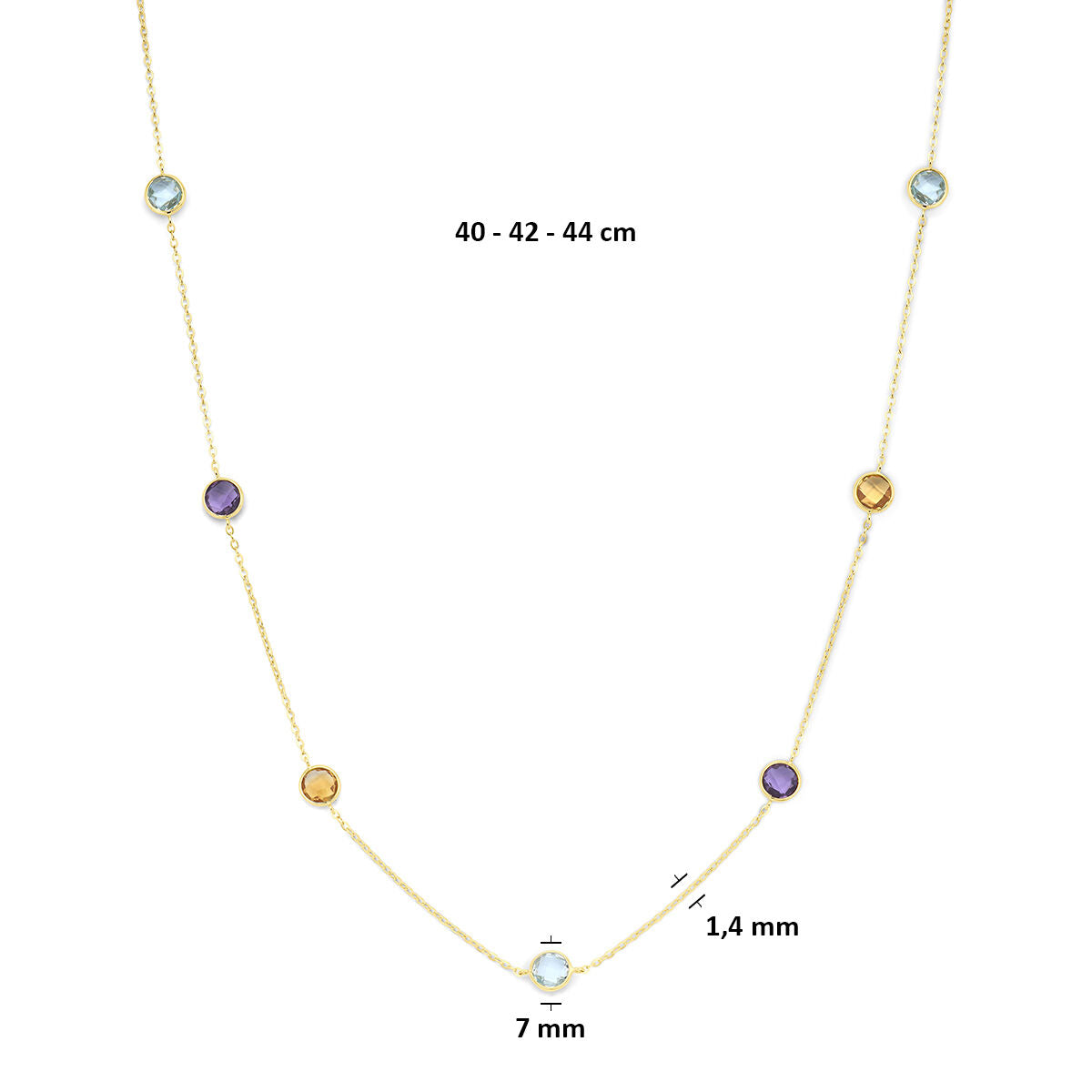 Collier citrien amethist topaas 14K geelgoud 40 - 42 - 44 cm