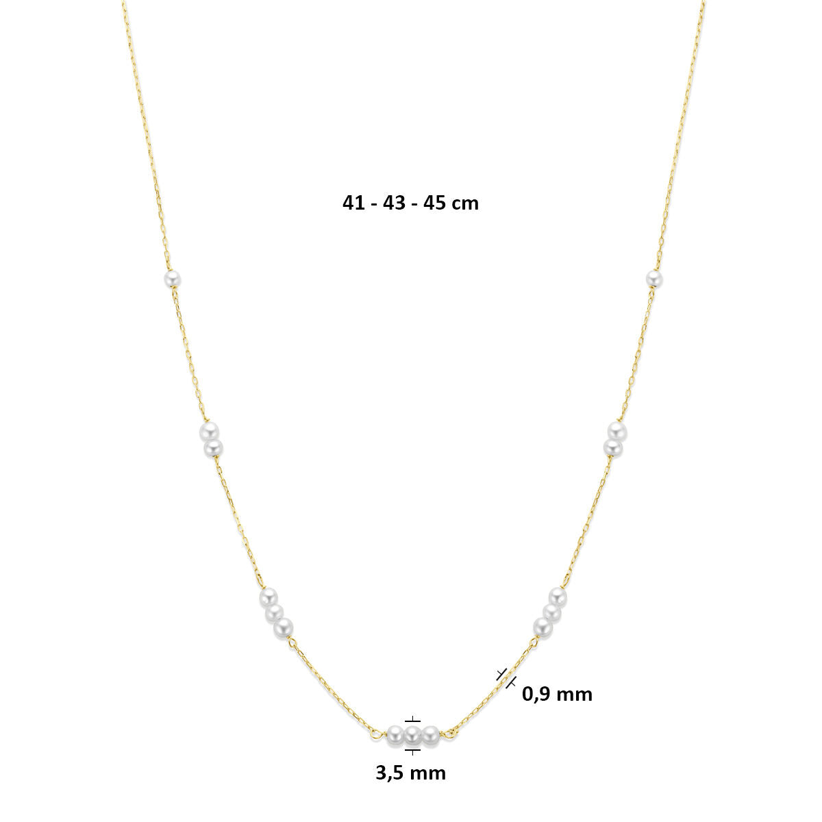 Collier parels 9K geelgoud 41 - 43 - 45 cm