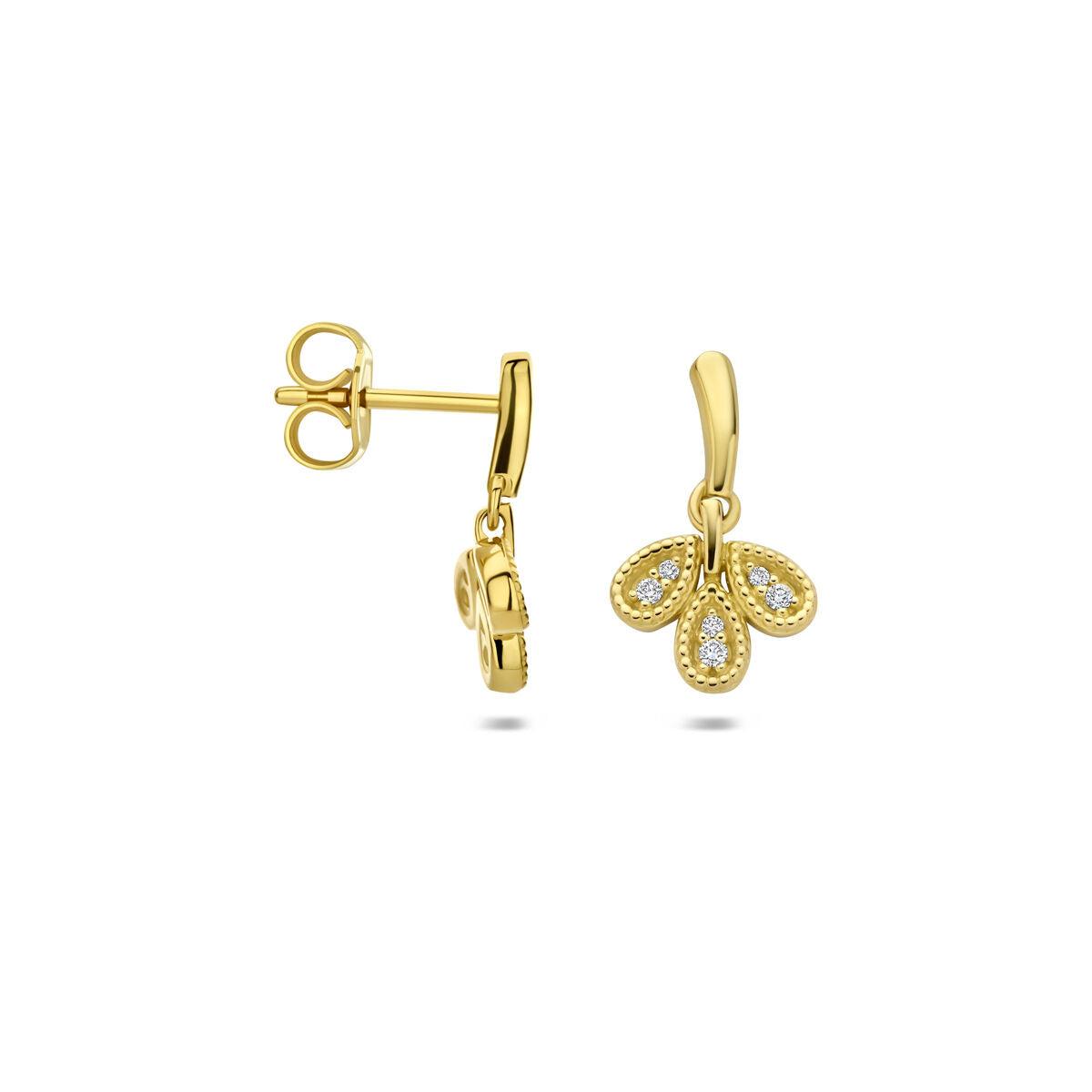 Fantasy Collection Hangende oorbellen diamant 0.06ct (2x 0.03ct) h si 15 mm 14K geelgoud
