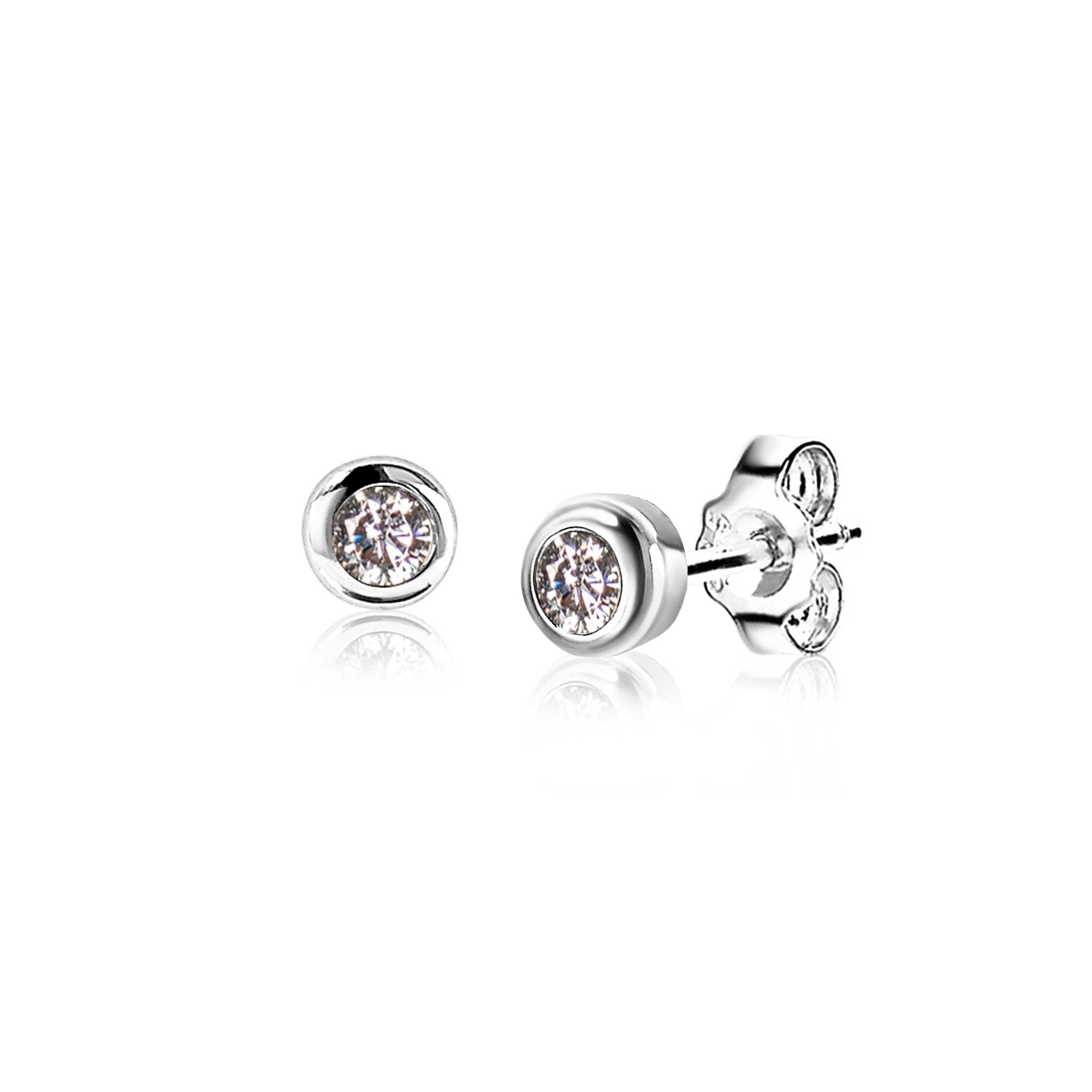ZINZI APRIL oorknoppen 4mm zilver met geboortesteen diamant wit zirconia oorbellen