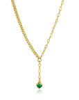 ZINZI gold plated zilveren Y-collier met subtiele schakels, bungelend groene ronde kleursteen 42-45cm ZIC2660G