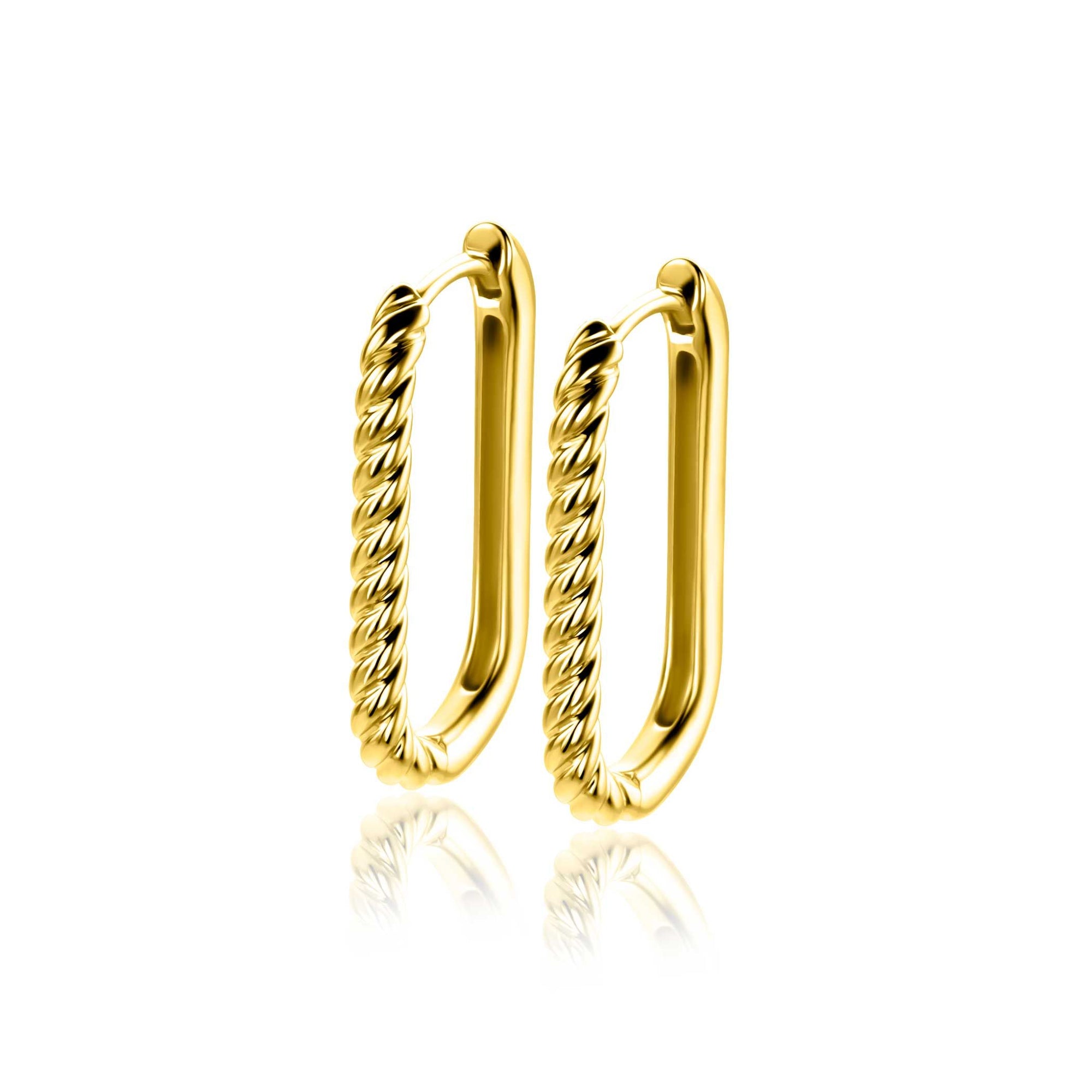 Zinzi 24mm gold plated zilveren oorringen in ovale vorm met gedraaide buis en luxe klapsluiting ZIO2692G - PansiteNederland.nl