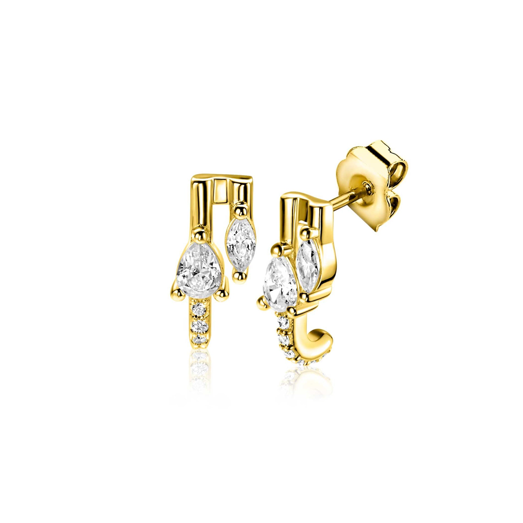 Zinzi 12mm gold plated zilveren multi-look oorstekers met peervormige en ovale witte zirkonia's ZIO2689Y - PansiteNederland.nl