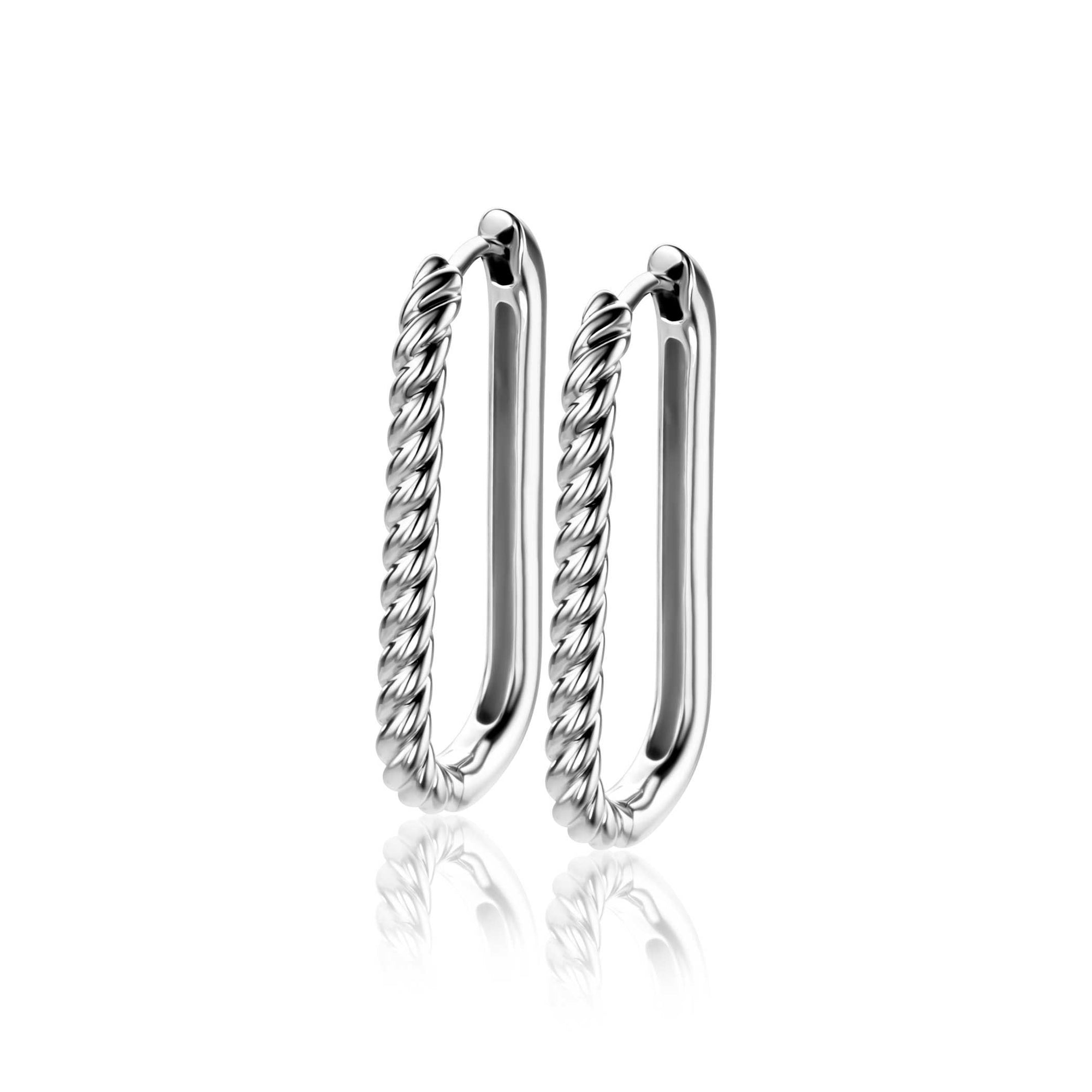 Zinzi 28mm zilveren oorringen in ovale vorm met gedraaide buis en luxe klapsluiting ZIO2693 - PansiteNederland.nl
